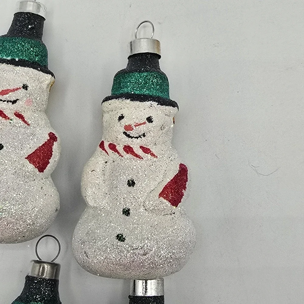 Glass Glitter Snowmen Christmas Ornaments White - Set‎ Of 4 Vtg 90s
